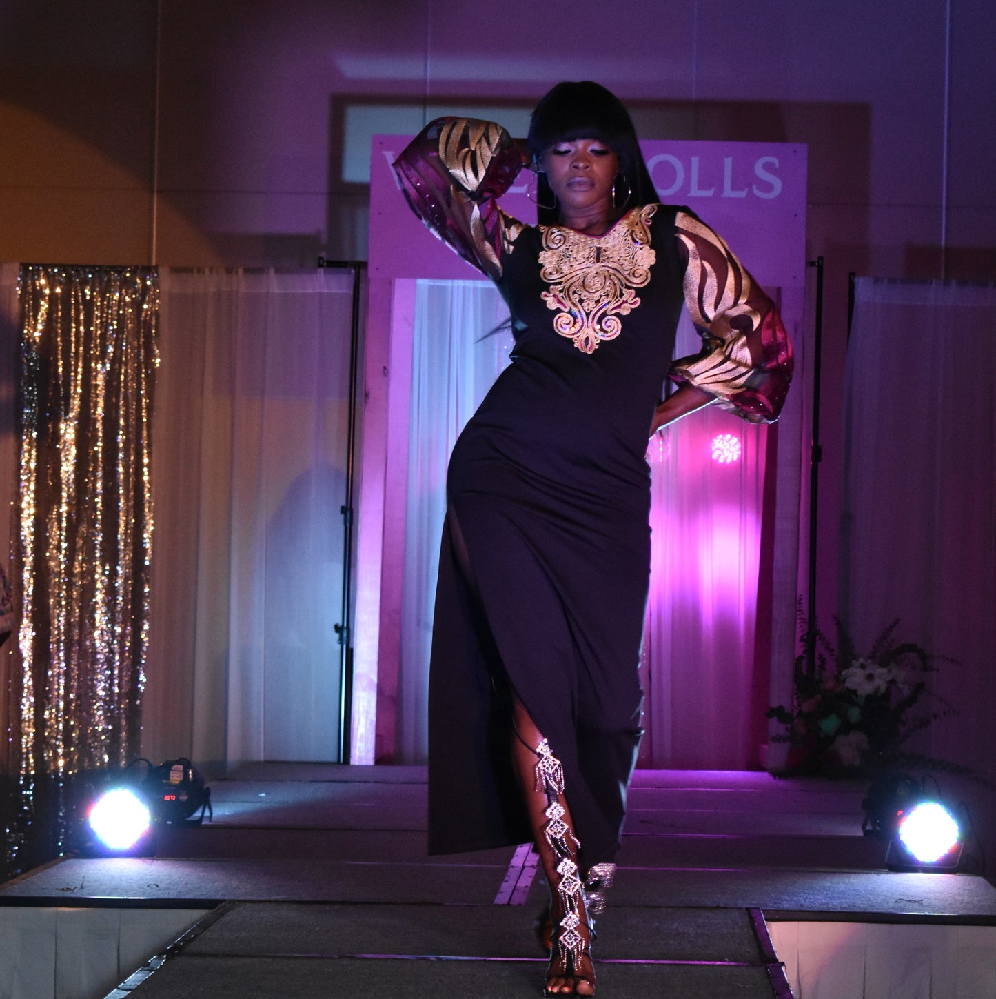 Full Length Black Dress with embroidered front